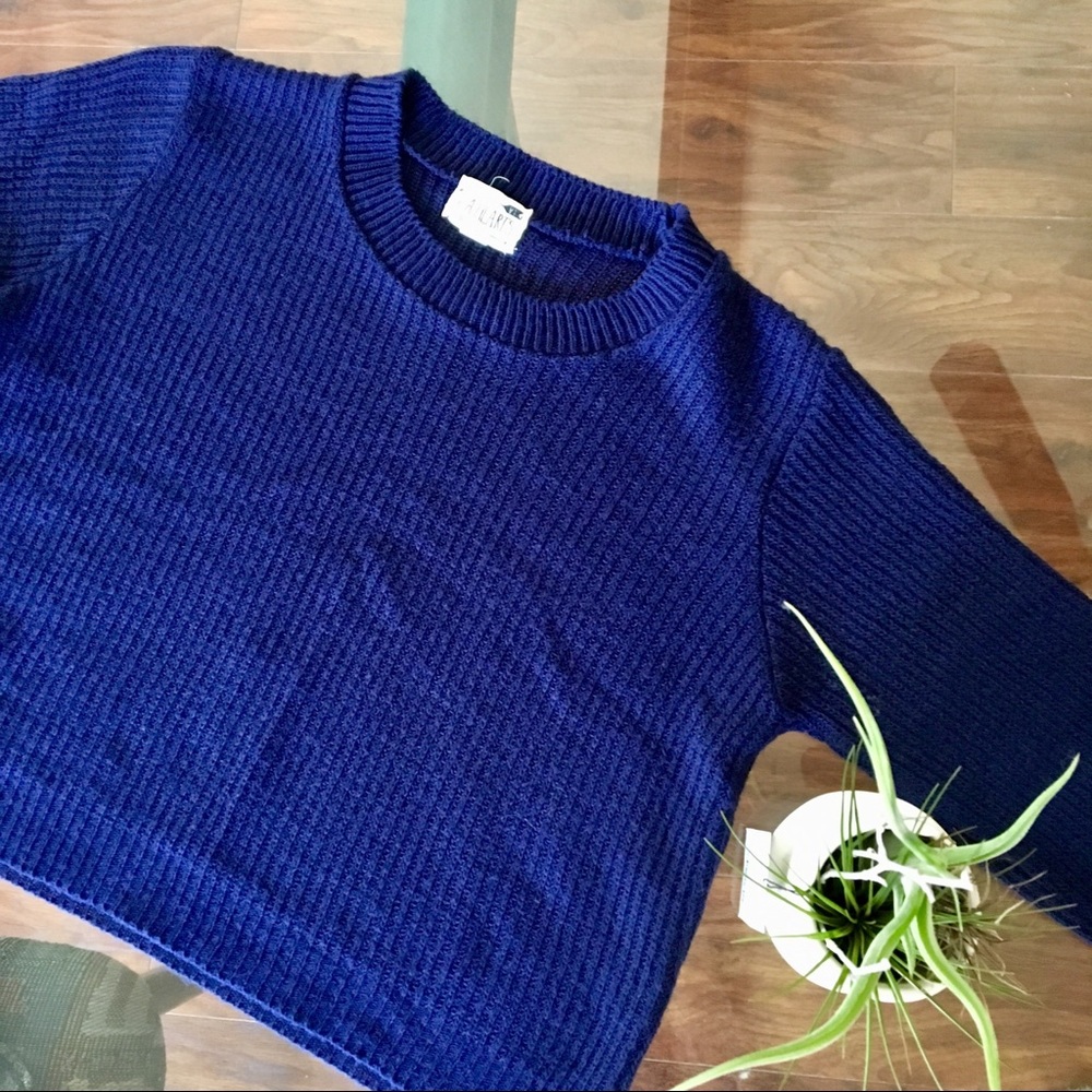 Navy Cropped Knit Sweater